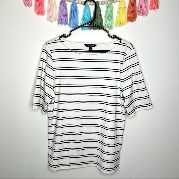 Lauren Ralph Lauren Boatneck Short Sleeve Stripe Cotton T-Shirt Size Extra Large - Picture 13 of 15